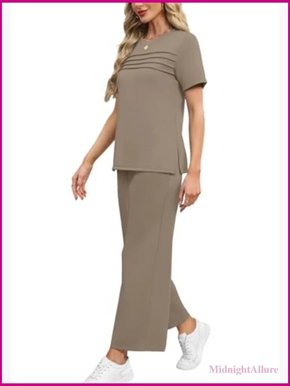 Two Piece Lounge Set Short Sleeve Wide Leg Pants Travel Outfits S-3XL